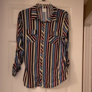 2/$15 Funky colorful striped button down